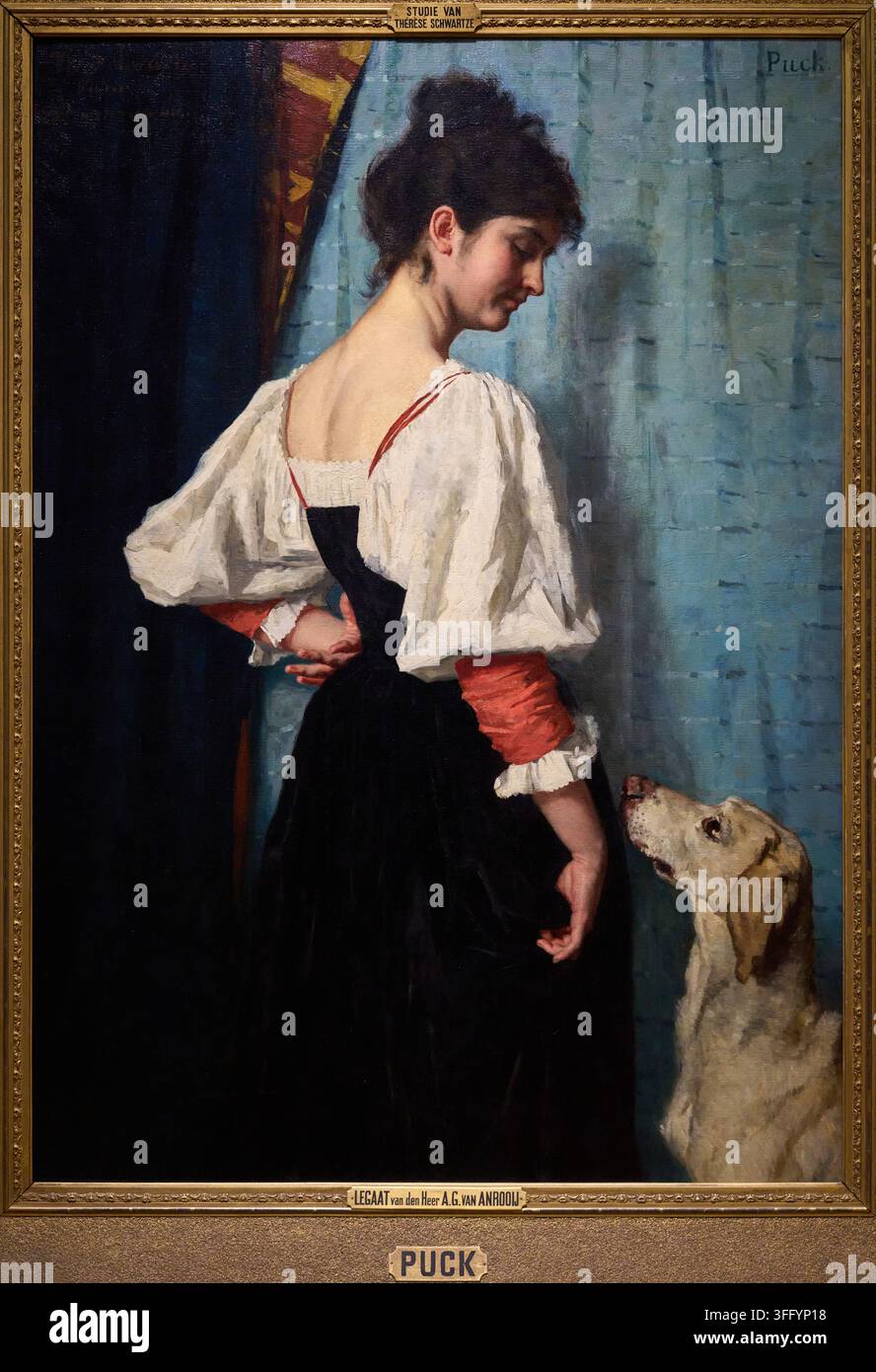 Giovane donna italiana con "Puck" il cane, 1884-1885, Thérèse Schwartze (1851-1918), Rijksmuseum, Amsterdam, Paesi Bassi Foto Stock
