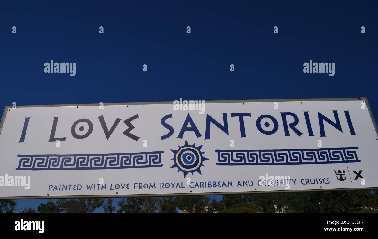 Un cartello "Ti amo Santorini" a Thira, Santorini Foto Stock