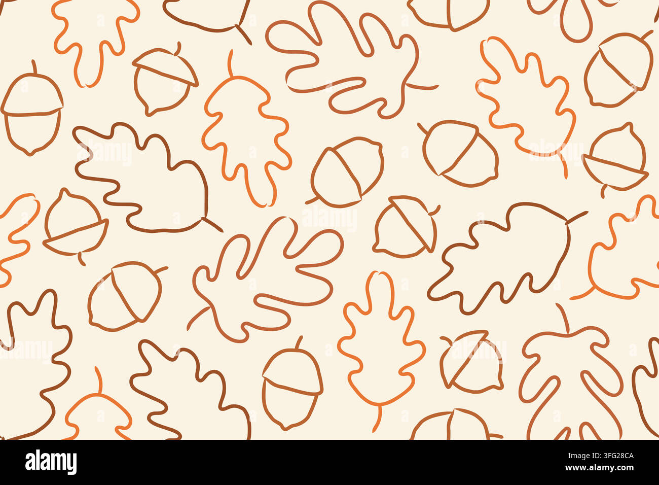 modello senza cuciture con foglie di quercia e ghiande in stile doodle disegnato a mano; sfondo autunnale - illustrazione vettoriale Illustrazione Vettoriale