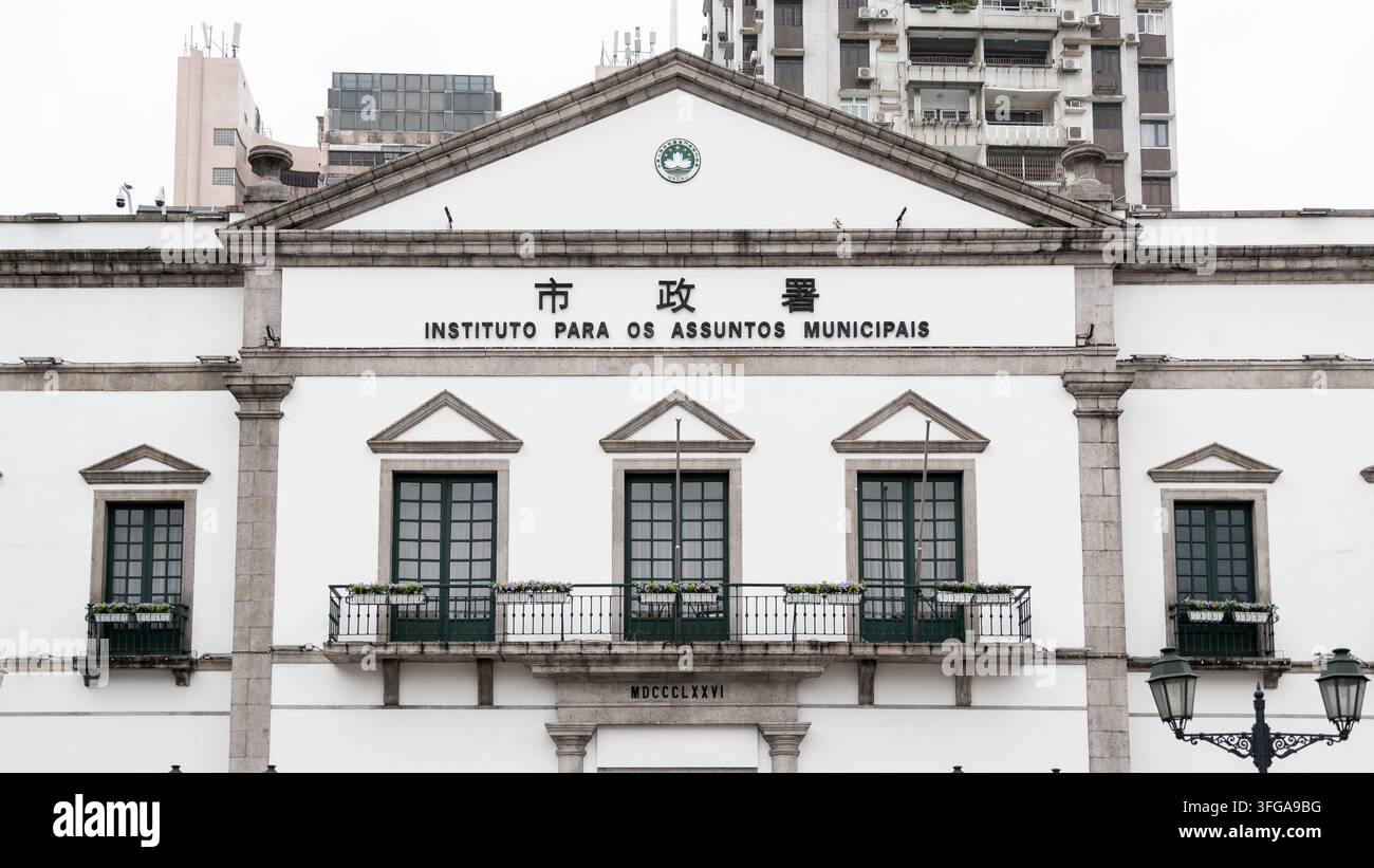 Edificio principale dell'Ufficio degli Affari Municipali, ex edificio Leal Senado, nel centro di Macao, Cina Foto Stock