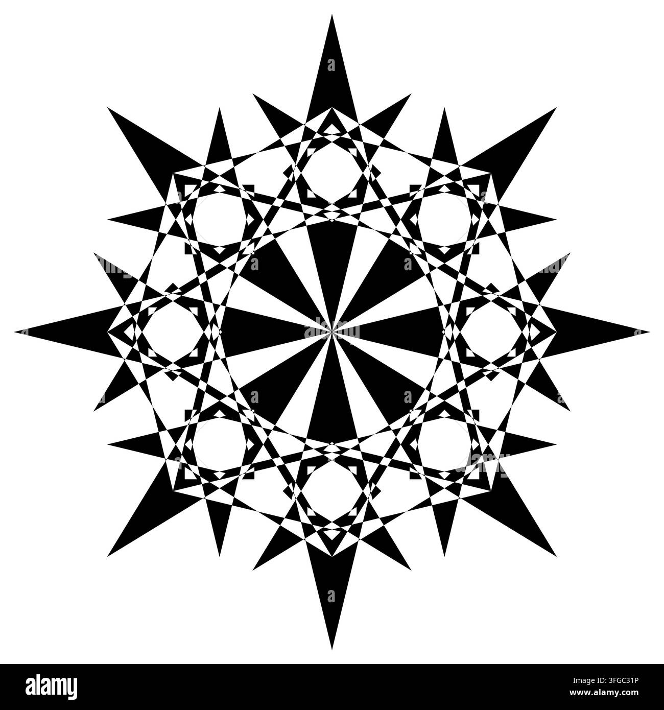 Rosetta mandala geometrica a forma di stella con grafica vettoriale nera. eps 10. Illustrazione Vettoriale