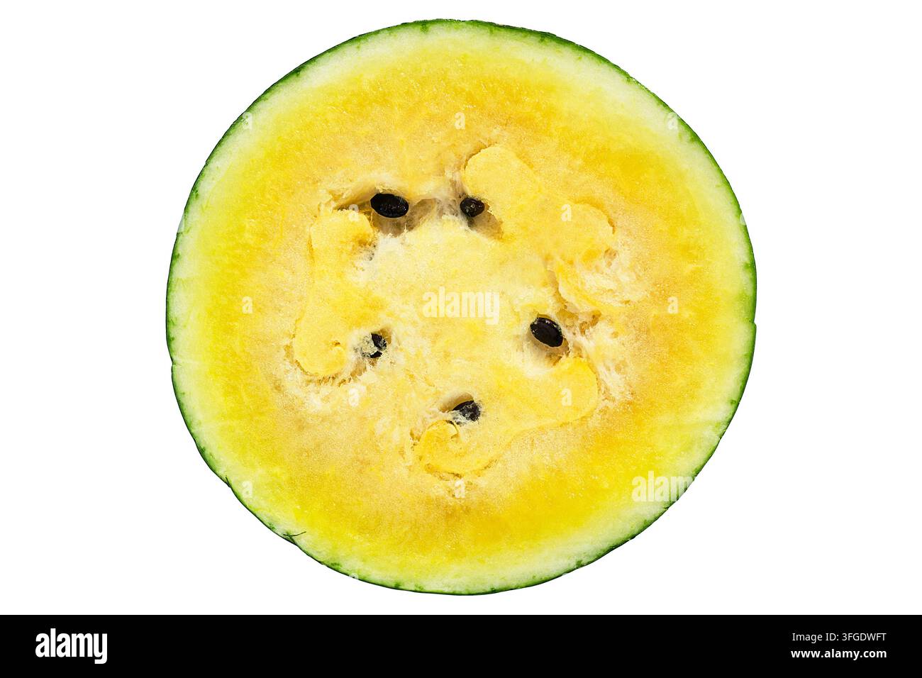 Pezzo di anguria fresca gialla isolato su sfondo bianco Foto Stock