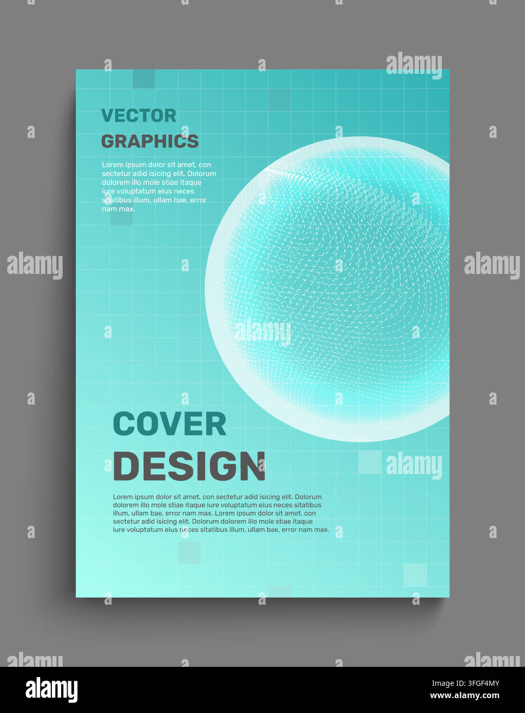 Poster a sfera astratta. Copertina turchese minimale su sfondo blu, sfondo grafico moderno con spazio di copia per il testo, modello aziendale di tipografia minimalista, illustrazione semplice isolata vettoriale Illustrazione Vettoriale