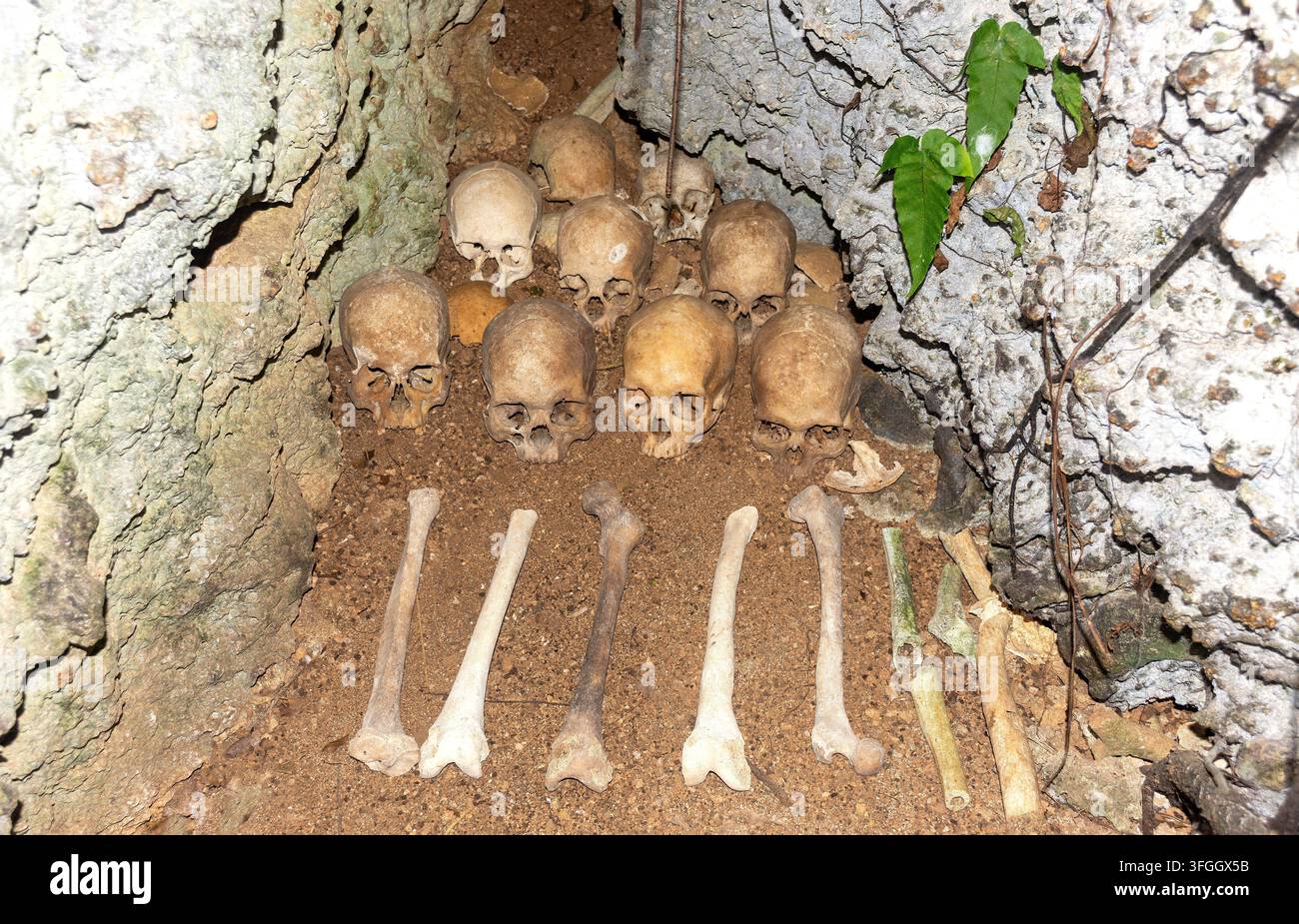 Grotta del Teschio, Spiaggia di Kaibola, Kaibola, Isola di Kiriwina, Isole Trobriand, Provincia di Milne Bay, Papua Nuova Guinea Foto Stock