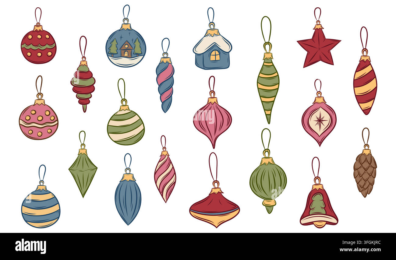Set vettoriale di ornamenti natalizi colorati in forme variate Illustrazione Vettoriale