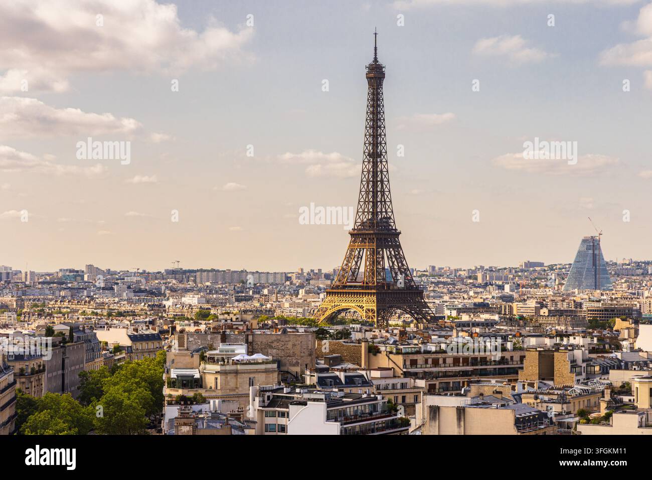 Vista aerea panoramica dello skyline di Parigi e della Torre Eiffel Foto Stock