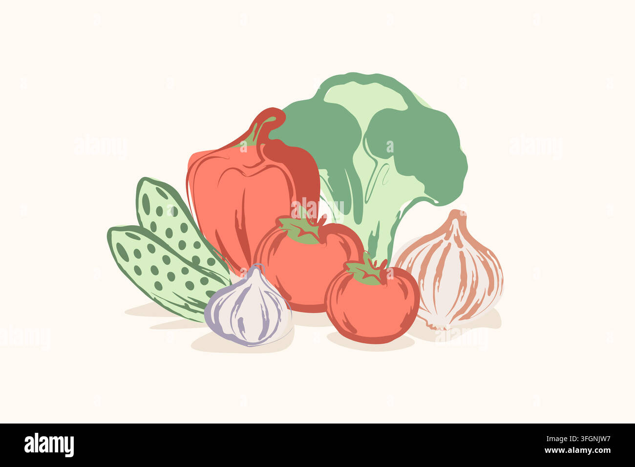 Natura morta vettoriale pastello di verdure fresche colorate Illustrazione Vettoriale