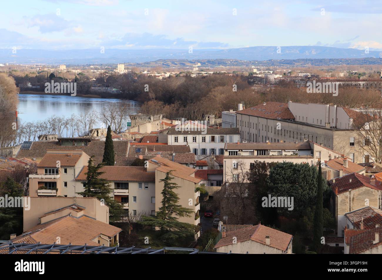 Panoramica di Avignone, vista sulle tegole, città di Avignone, dipartimento di Vaucluse, Francia Foto Stock