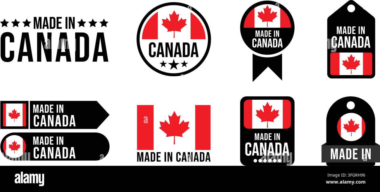 Set di clipart di badge vettoriali Made in Canada per la promozione dei prodotti Illustrazione Vettoriale