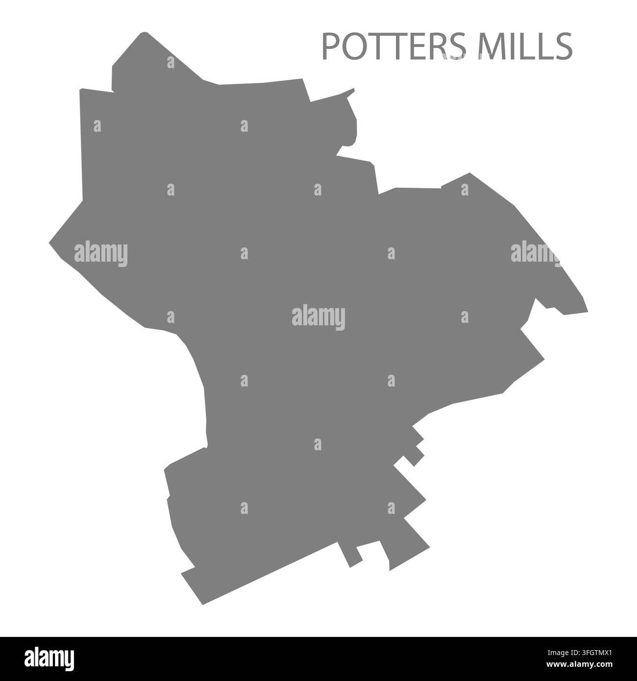 Mappa vettoriale piatta moderna di Potters Mills, Pennsylvania, Stati Uniti. Silhouette dettagliata del confine cittadino in grigio su sfondo bianco. Illustrazione Vettoriale