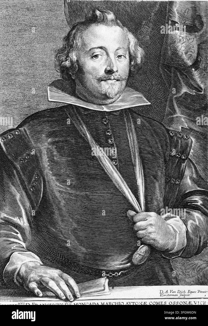"Francisco López de Mendoza y Mendoza (nato nel 1547 a Granada, morto il 1° marzo 1623 a Madrid), ammiraglio di Aragona, fu comandante in capo spagnolo nella Guerra degli Ottant'anni contro i ribelli Paesi Bassi. Riproduzione autentica, restaurata digitalmente, di un originale del XIX secolo; data esatta della rappresentazione sconosciuta. Storico." Foto Stock