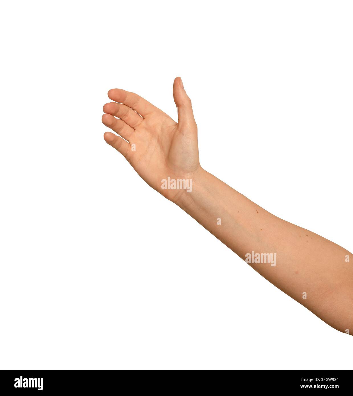 Una mano tiene qualcosa di invisibile vicino a un'altra mano. Le dita si curvano attorno a un oggetto invisibile. Foto Stock