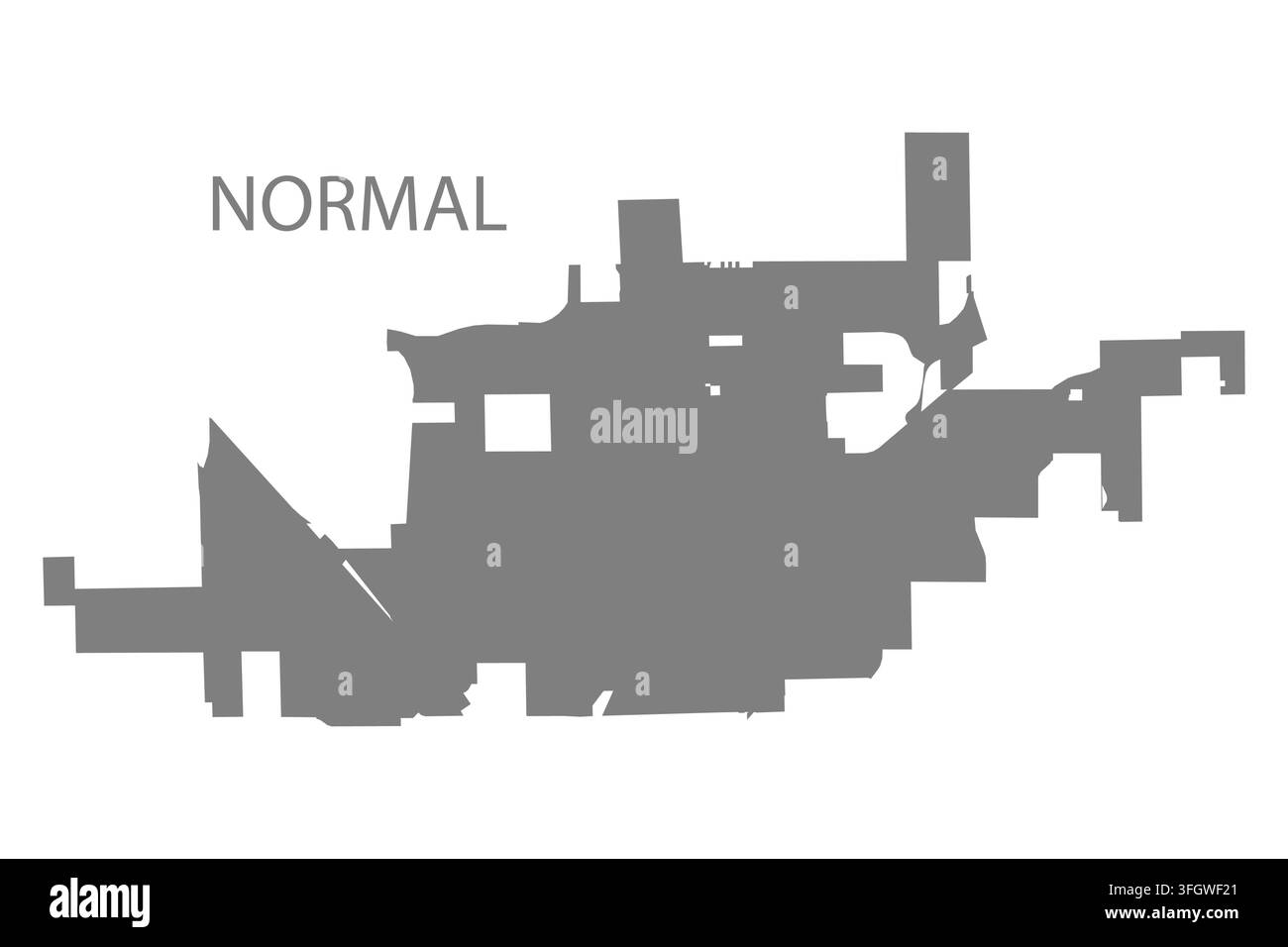 Mappa vettoriale piatta moderna di Normal, Illinois, Stati Uniti. Silhouette dettagliata del confine della città in grigio su sfondo bianco. Illustrazione Vettoriale