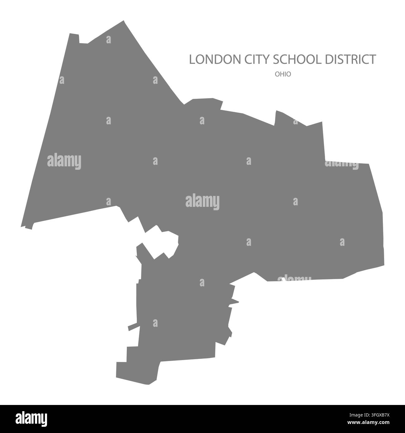 Mappa vettoriale piatta moderna del distretto scolastico di London City, Ohio, Stati Uniti. Silhouette dettagliata dei confini del distretto in grigio su sfondo bianco. Illustrazione Vettoriale