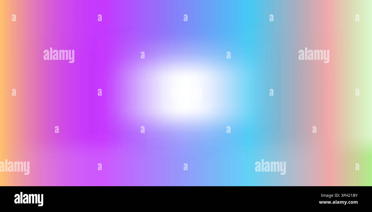 Uno sfondo astratto liscio con sfumatura che presenta una miscela morbida di tonalità viola, blu e verde chiaro vibranti con una luce centrale brillante. Illustrazione Vettoriale