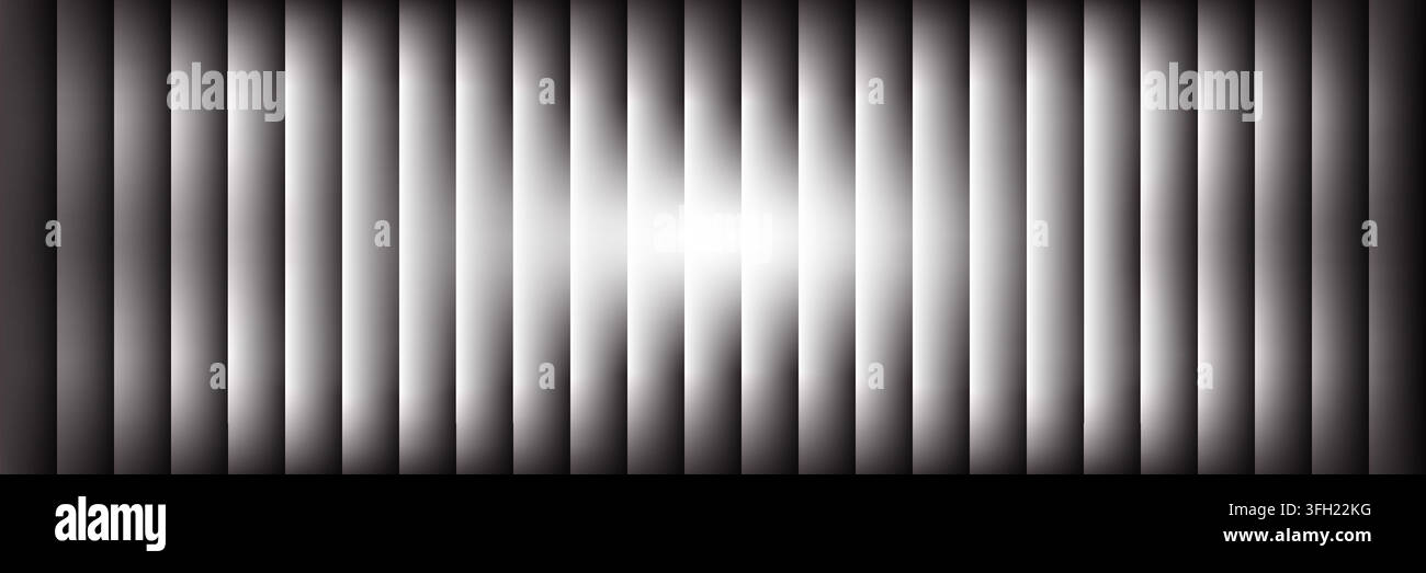 Uno sfondo astratto moderno con una serie di strisce verticali con un effetto sfumato liscio, che passa dal grigio scuro al bianco brillante. Illustrazione Vettoriale