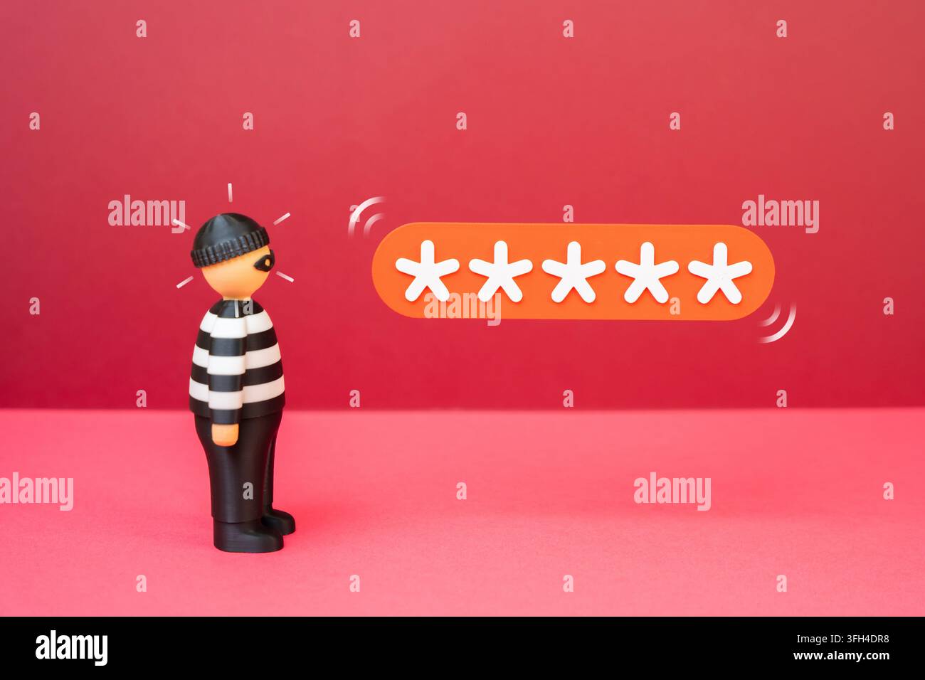 Un criminale che cerca di indovinare una password di sicurezza. Concetto di criminalità informatica e minaccia di hacking. Rischio di violazione dei dati e vulnerabilità della sicurezza online oggi. Foto Stock