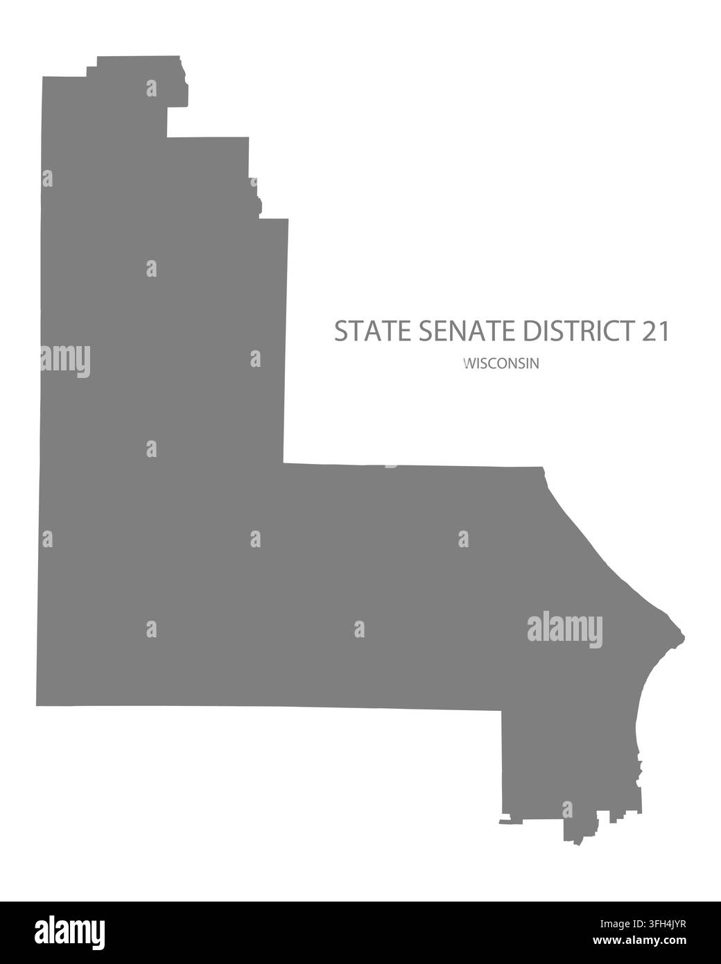 Mappa vettoriale piatta moderna del Distretto Senatoriale 21 del Wisconsin, Stati Uniti. Silhouette dettagliata dei confini del distretto in grigio su sfondo bianco. Illustrazione Vettoriale