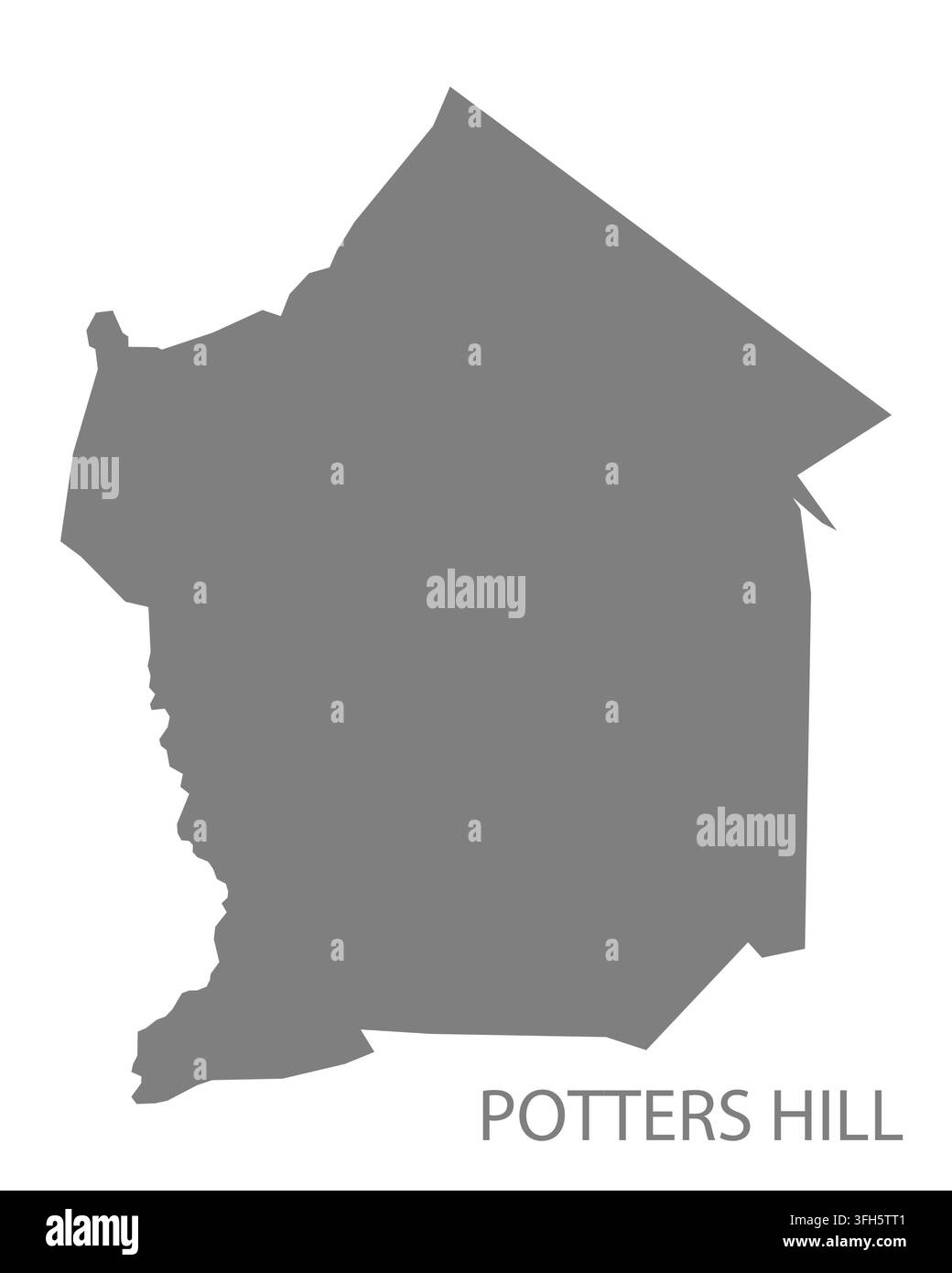 Mappa vettoriale piatta moderna di Potters Hill, North Carolina, Stati Uniti. Silhouette dettagliata del confine cittadino in grigio su sfondo bianco. Illustrazione Vettoriale