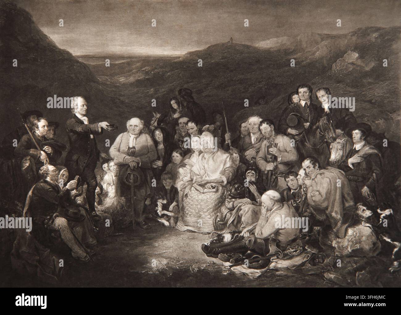 Illustrazione I Covenanter che predicano dal dipinto di G. Harvey - raffigurante il Conveticolo segreto all'aperto nel XVII secolo dall'edizione del 1905 Foto Stock