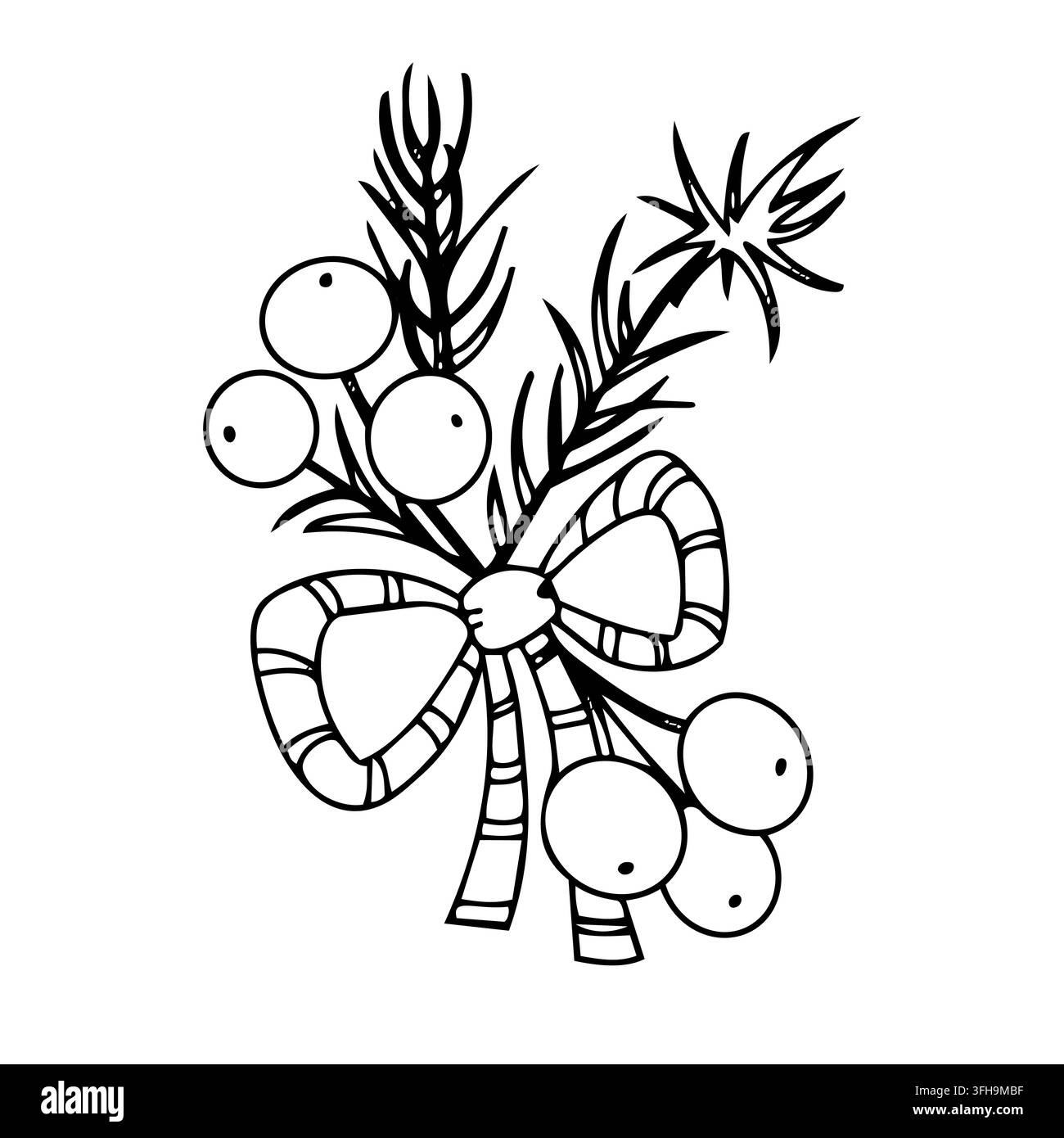 Illustrazione vettoriale di ramo di pino sfondo natalizio. Arte lineare retrò vintage estetica botanica. Elemento motivo invernale per la celebrazione del Capodanno. Illustrazione Vettoriale
