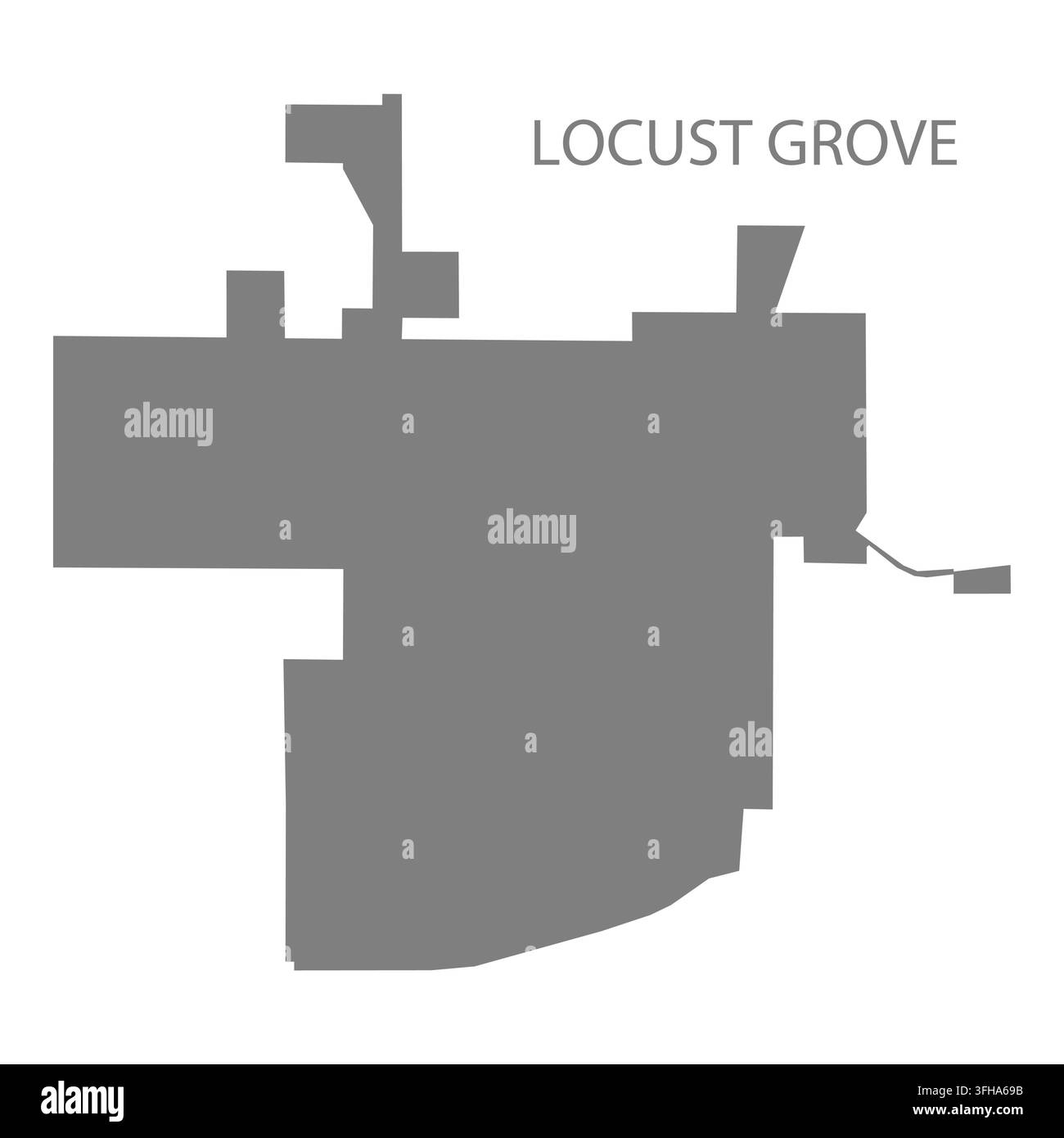 Mappa vettoriale piatta moderna di Locust Grove, Oklahoma, Stati Uniti. Silhouette dettagliata del confine cittadino in grigio su sfondo bianco. Illustrazione Vettoriale