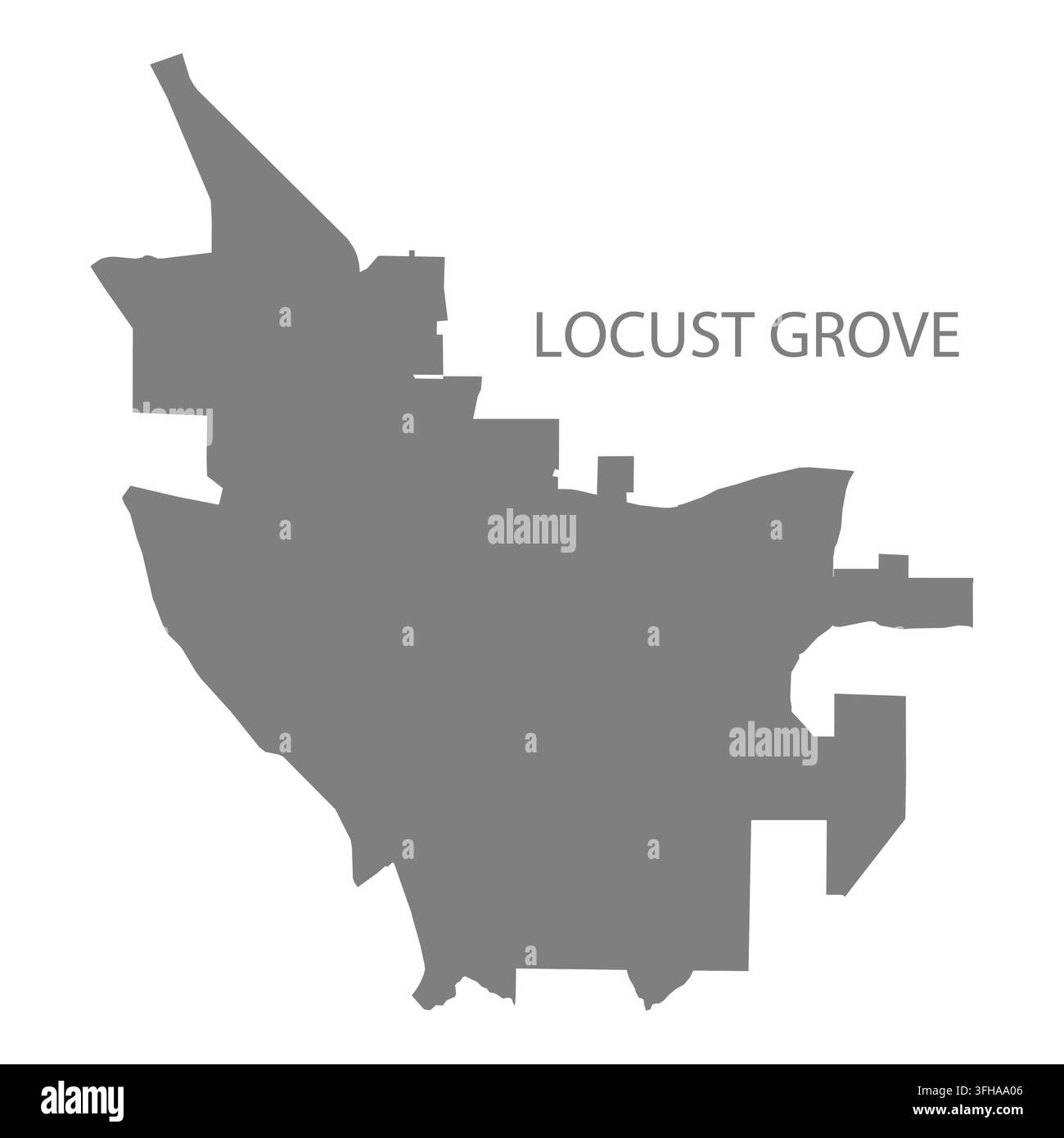 Mappa vettoriale piatta moderna di Locust Grove, Georgia, Stati Uniti. Silhouette dettagliata del confine cittadino in grigio su sfondo bianco. Illustrazione Vettoriale
