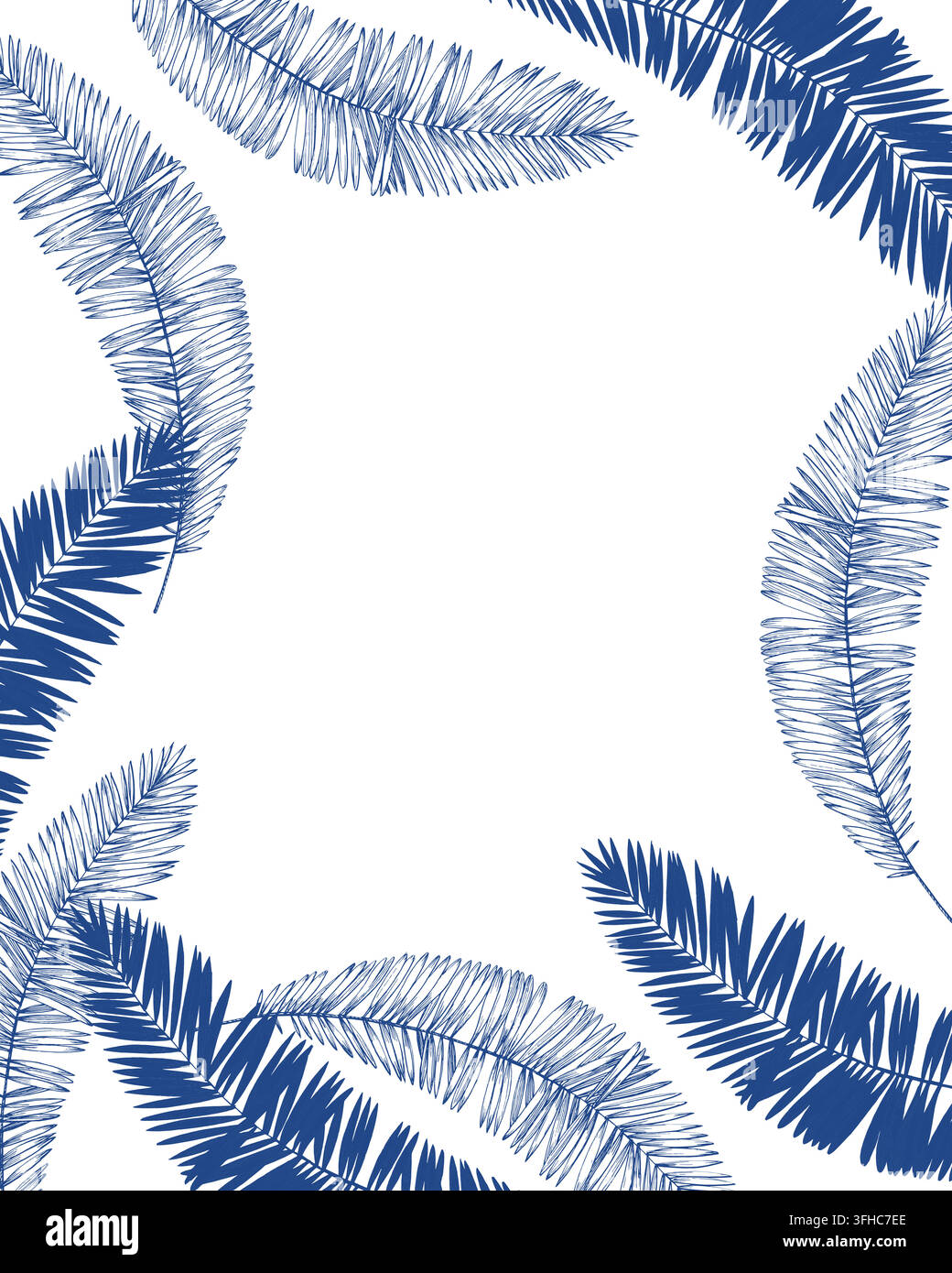 Cornice verticale angolare delle foglie di palma. Illustrazione a inchiostro fatta a mano. Per il design di carte, copertine, stampe, etichette di prodotti e tessuti. Illustrazione Vettoriale