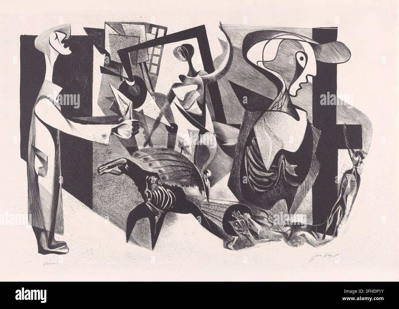 Illustrazione storica di Vision dell'artista americano Joseph Vogel, 1939, pubblicata dalla WPA, con una composizione surrealista astratta con figure umane frammentate e forme scheletriche. Foto Stock