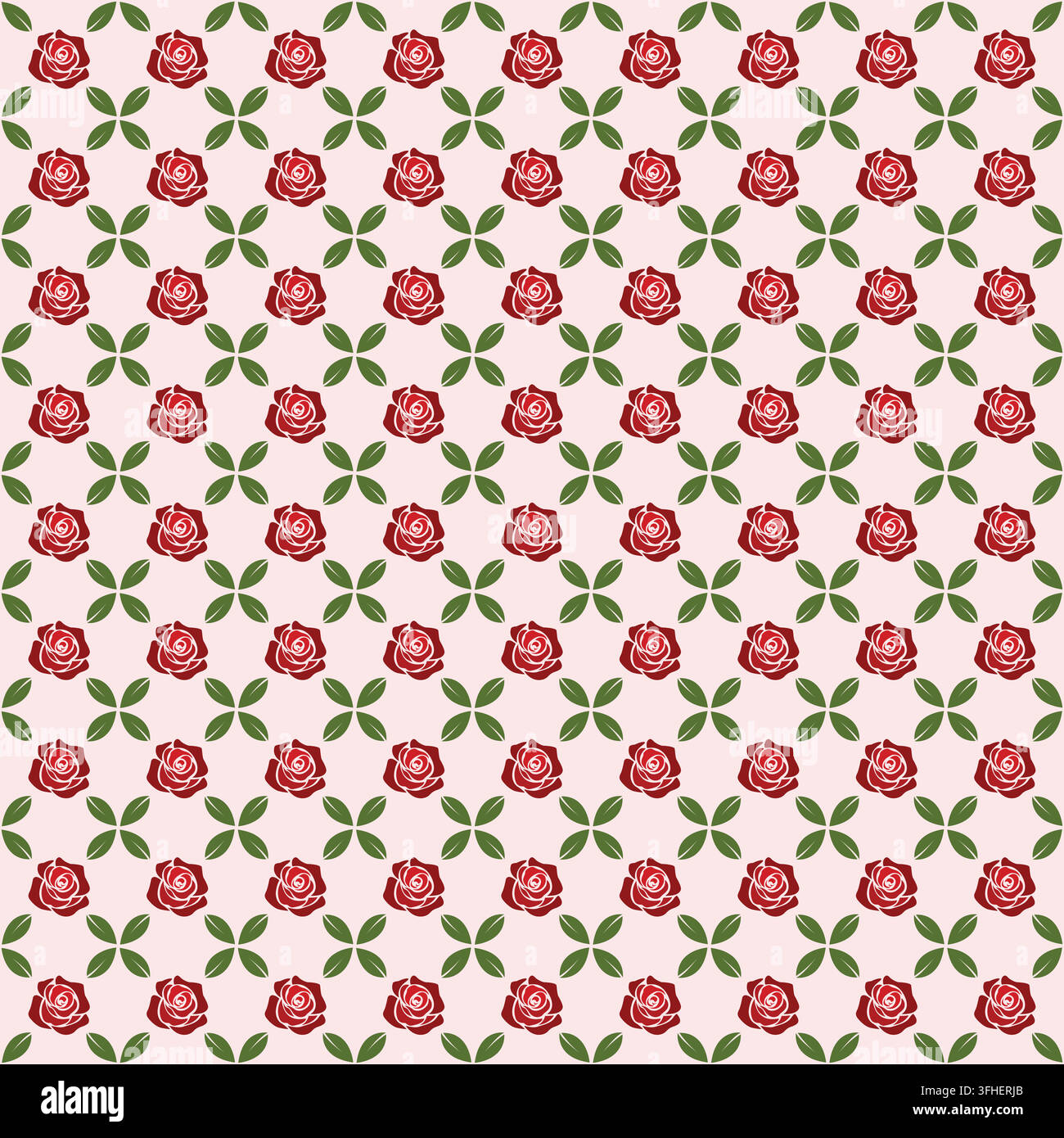 Modello floreale senza cuciture con rosa rossa e foglie verdi su sfondo rosa morbido Illustrazione Vettoriale