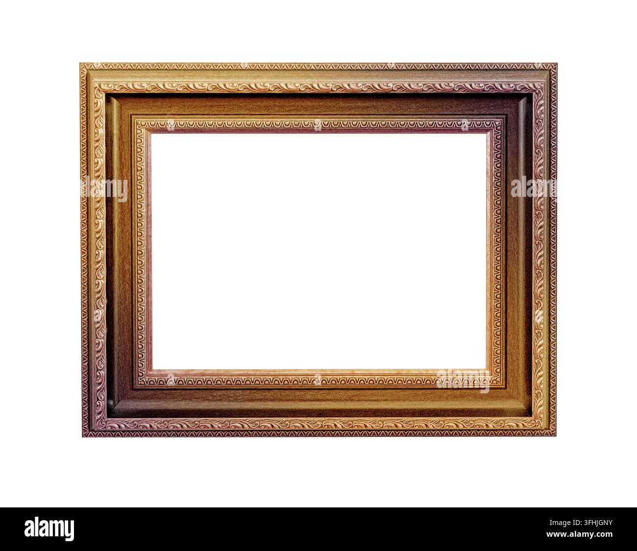 Cornice per quadro in legno ornata con design antico per esposizione in galleria Foto Stock