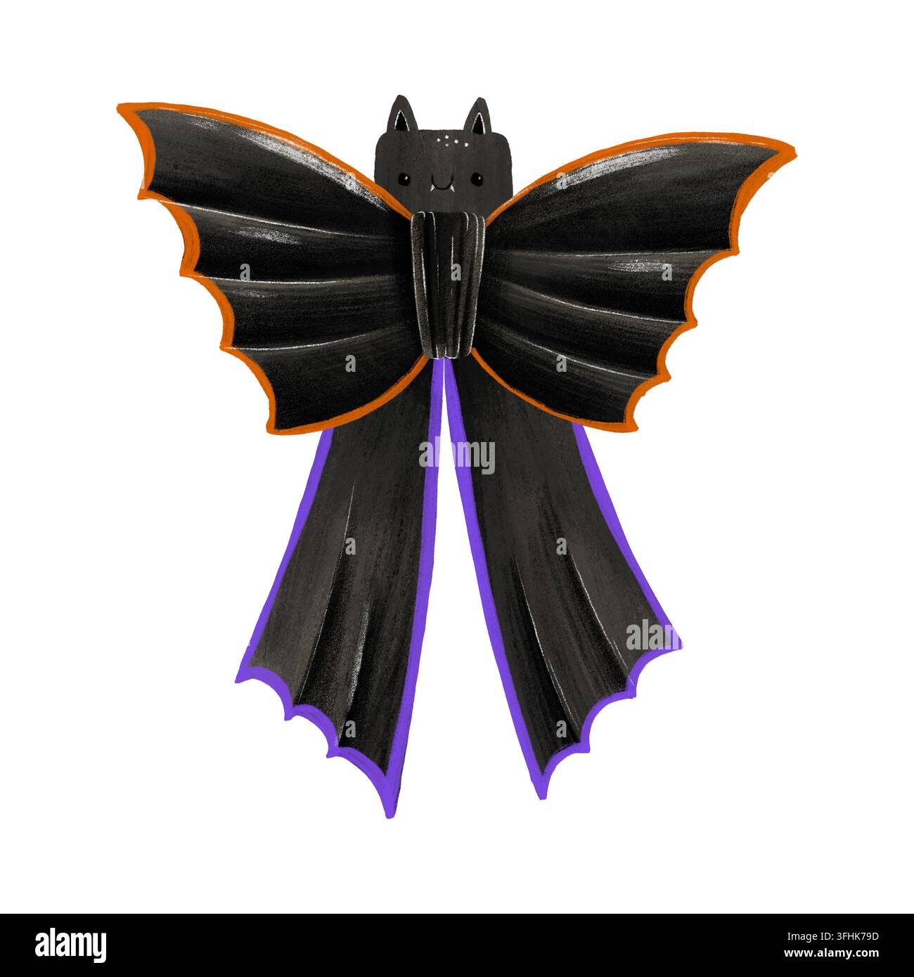 Nodo a fiocco con nastro a forma di ala di pipistrello nero disegnato a mano accessorio carino da vampiro e animale isolato perfetto per feste di Halloween spaventose, decorazione per costume e ottobre gotico Foto Stock