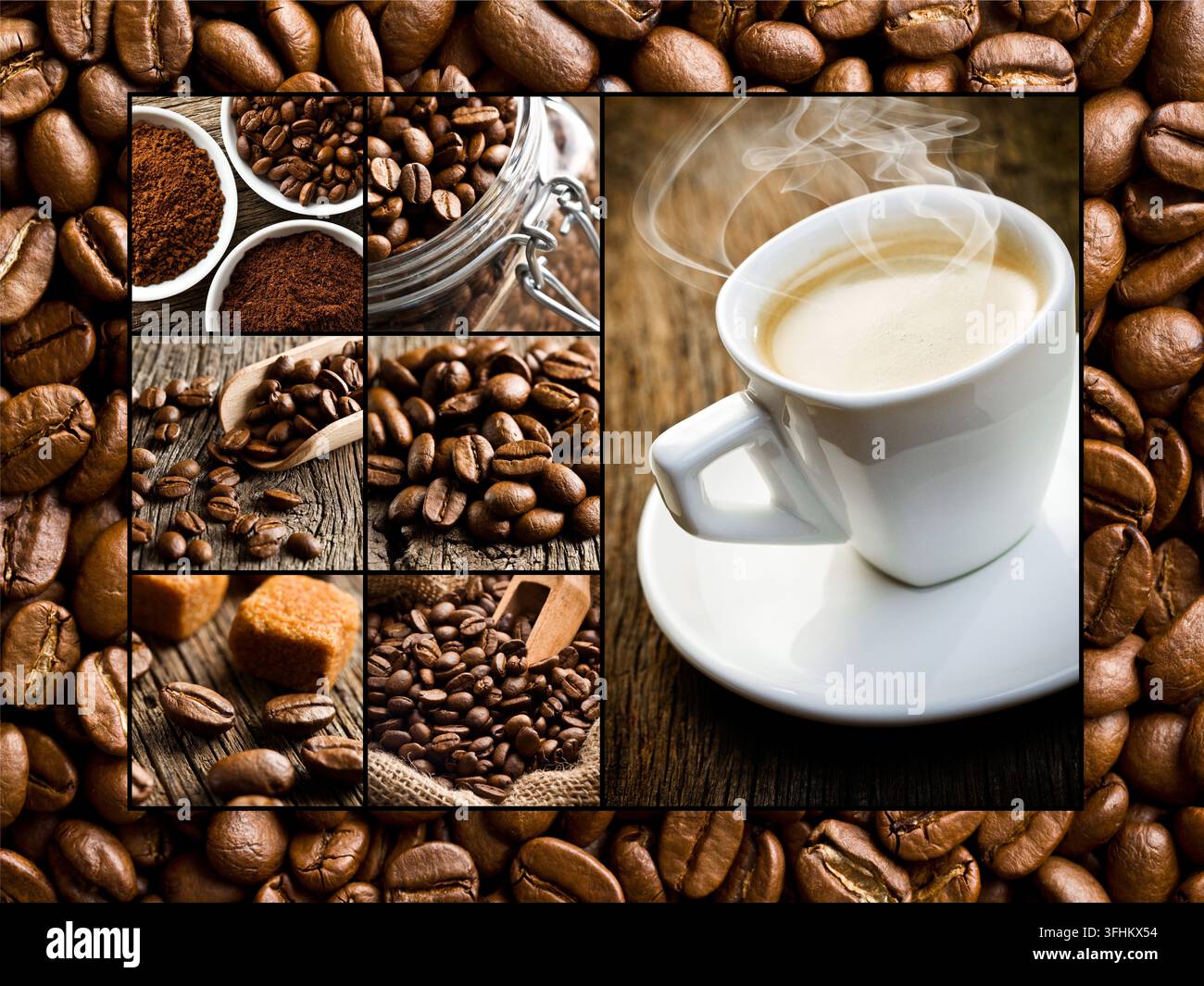 Collage di diversi motivi di caffè Foto Stock