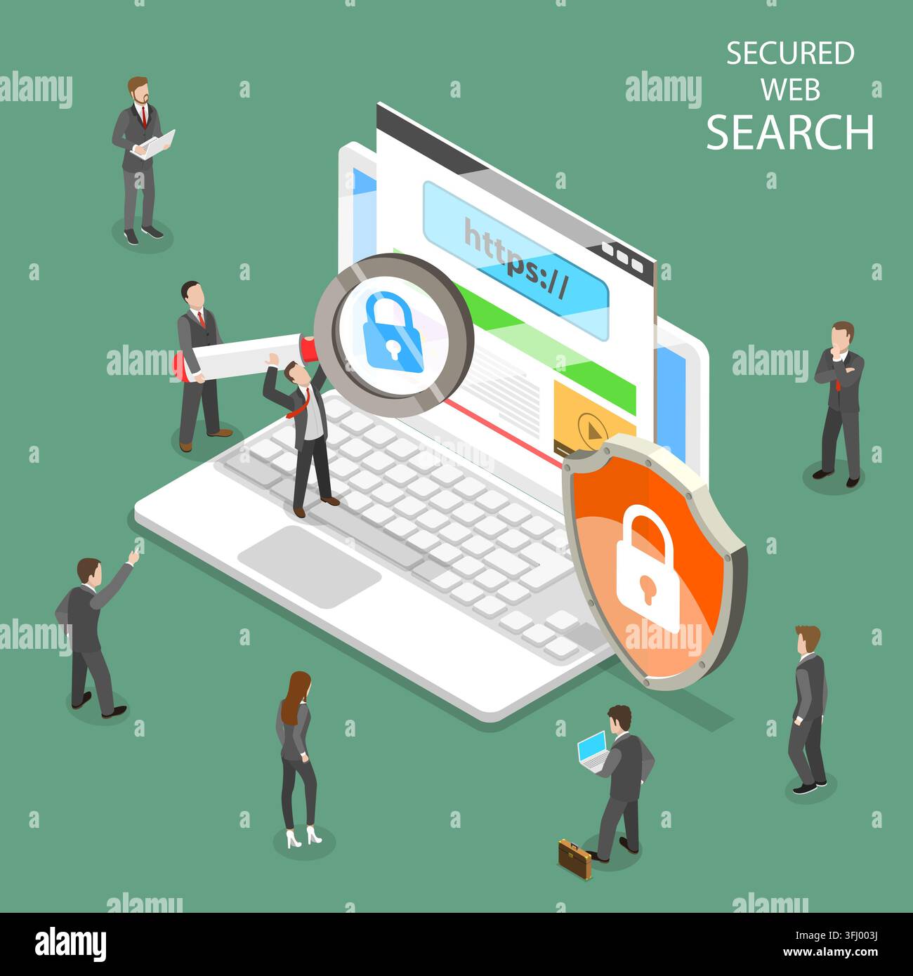 Ricerca web sicura piatta isometrica . Foto Stock
