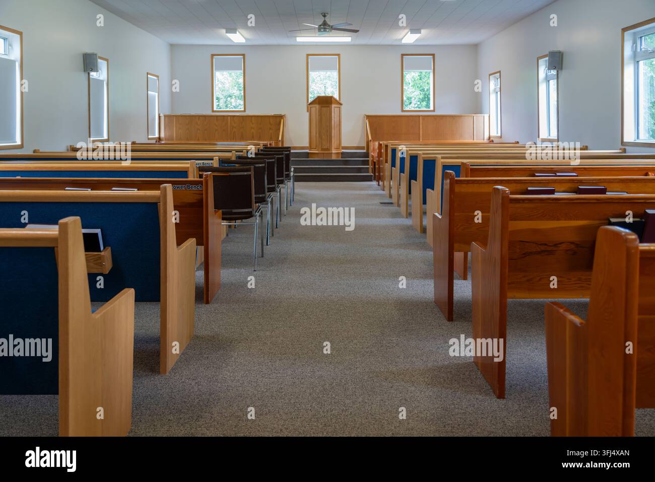 Interno della Chiesa Mennita Old Colony, Blumenfeld, Manitoba, Canada. Foto Stock