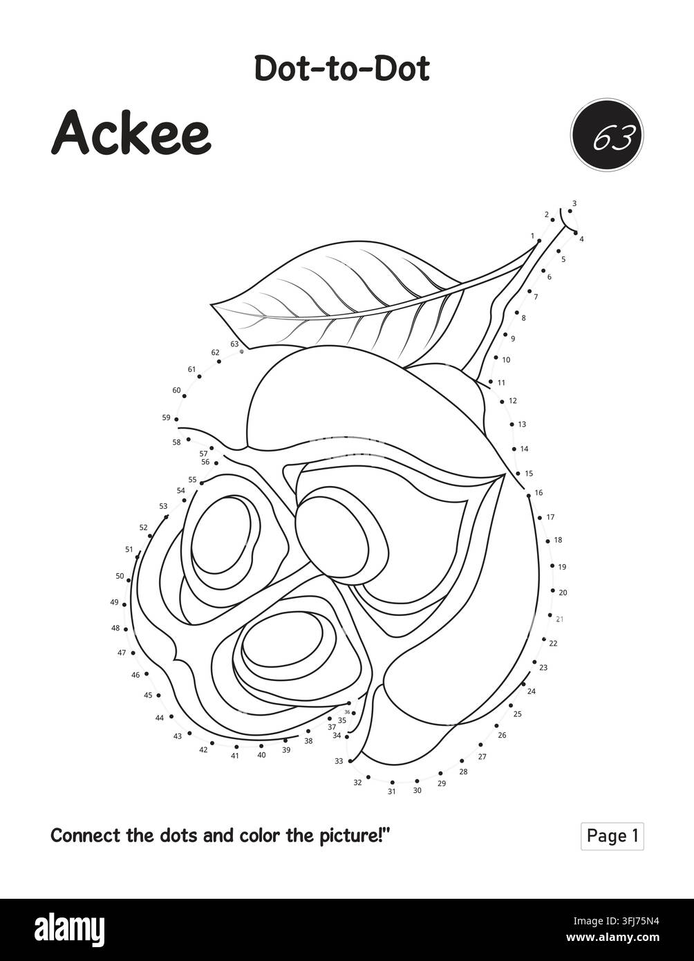 Pagina di attività di apprendimento precoce con Ackee per collegare i punti Foglio da disegno Illustrazione Vettoriale