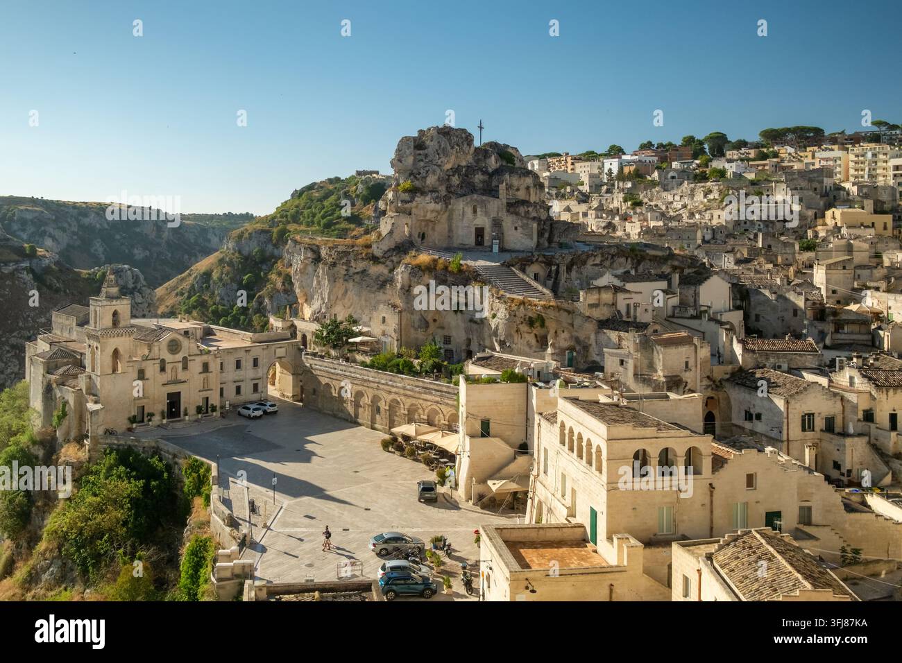 Vista panoramica dell'antica città di Matera, Italia Foto Stock