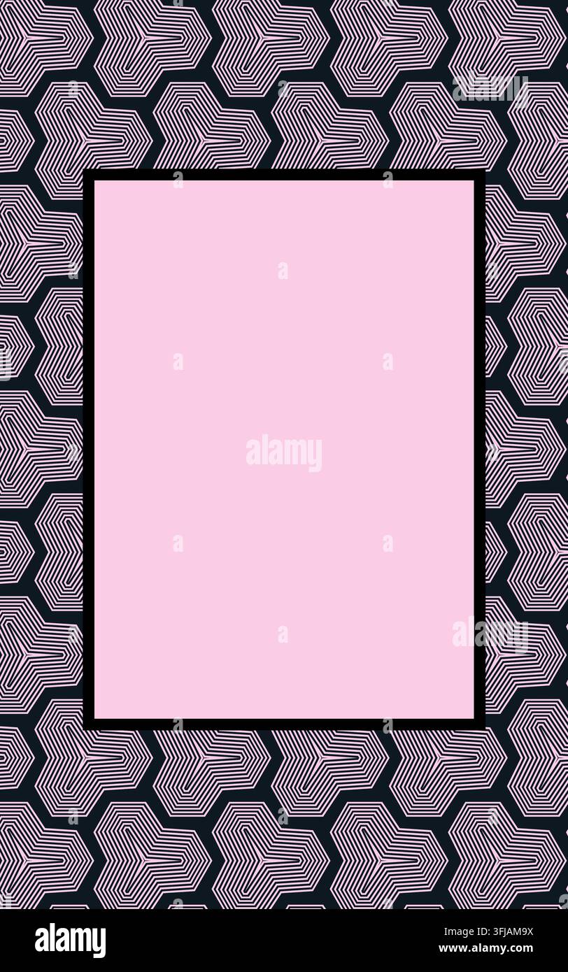 Cornice geometrica, design grafico in nero e rosa su sfondo rosa. Copertina di libro, illustrazione, motivo affascinante Foto Stock