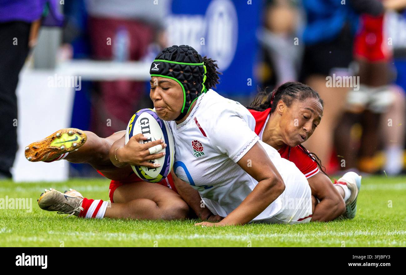England Rugby Red Rose Sadia Kabeya in azione  Partita WXV Global Series Inghilterra Rugby Femminile contro Canada Rugby Femminile  Sandy Park Exeter  Credit Martin Edwards/Alamy Live News  Sabato19,Settembre,2026Sandy Park,Copyright Martin Edwards/Alamy News Live Tutti i diritti riservati. Immagine protetta dalle leggi internazionali sul copyright Foto Stock