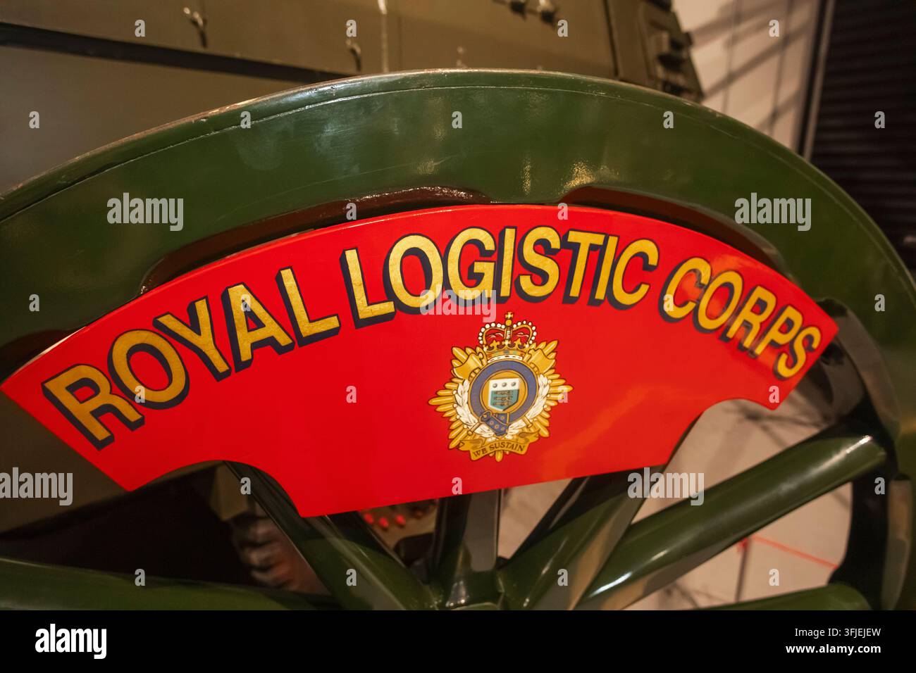 Inghilterra, Hampshire, Winchester, MOD Worthy Down, Il Museo Militare del Royal Logistic Corps, Cartello espositivo Foto Stock