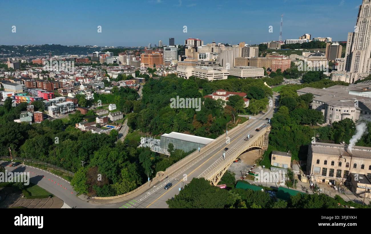 Ponte Schenley a Pittsburgh, PA. Tema dell'Università di Pittsburgh e della Carnegie Mellon University, Pennsylvania, Stati Uniti d'America (USA). Foto Stock