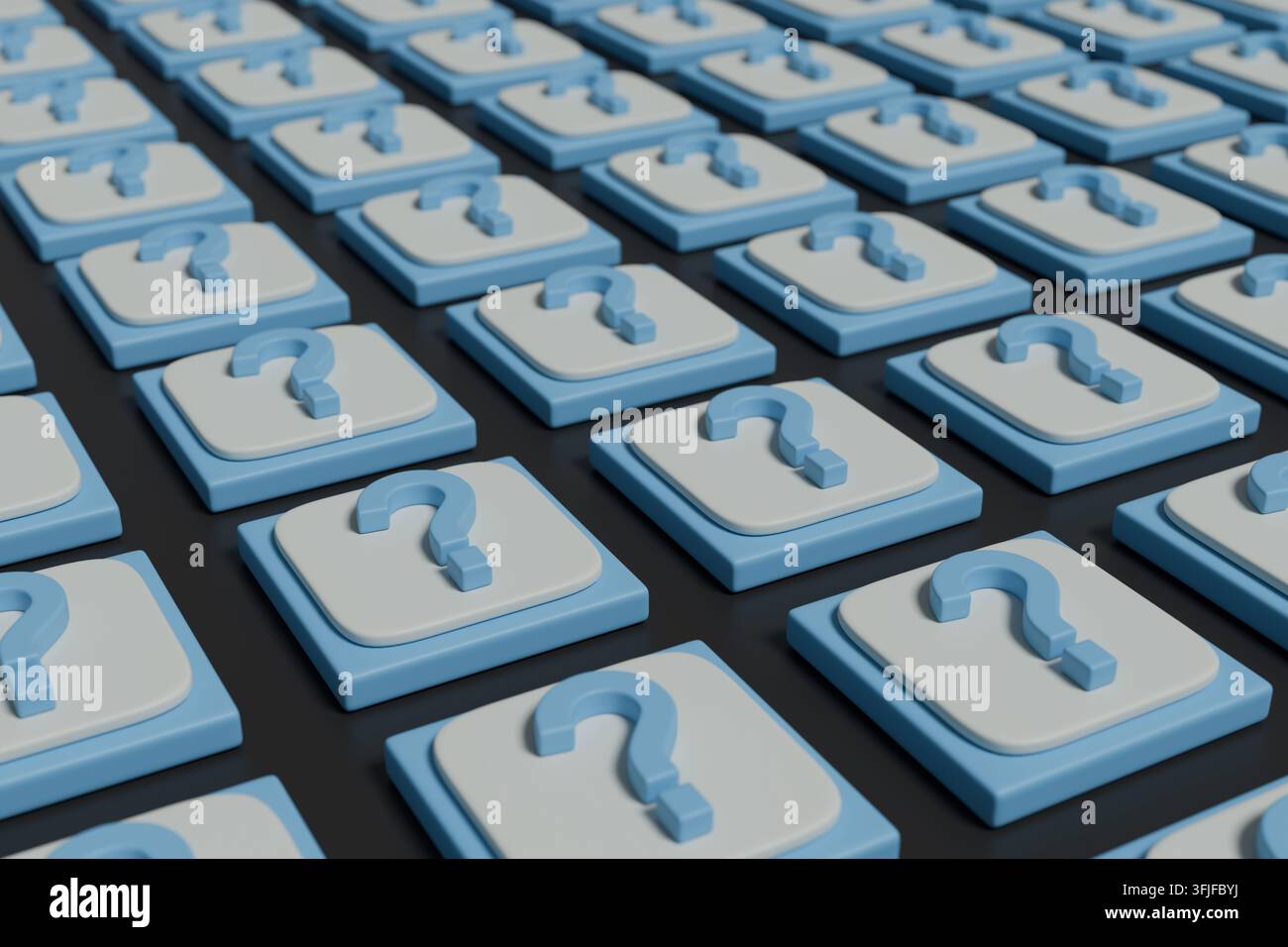Modello con segno di punto interrogativo tridimensionale. Illustrazione 3D. Foto Stock