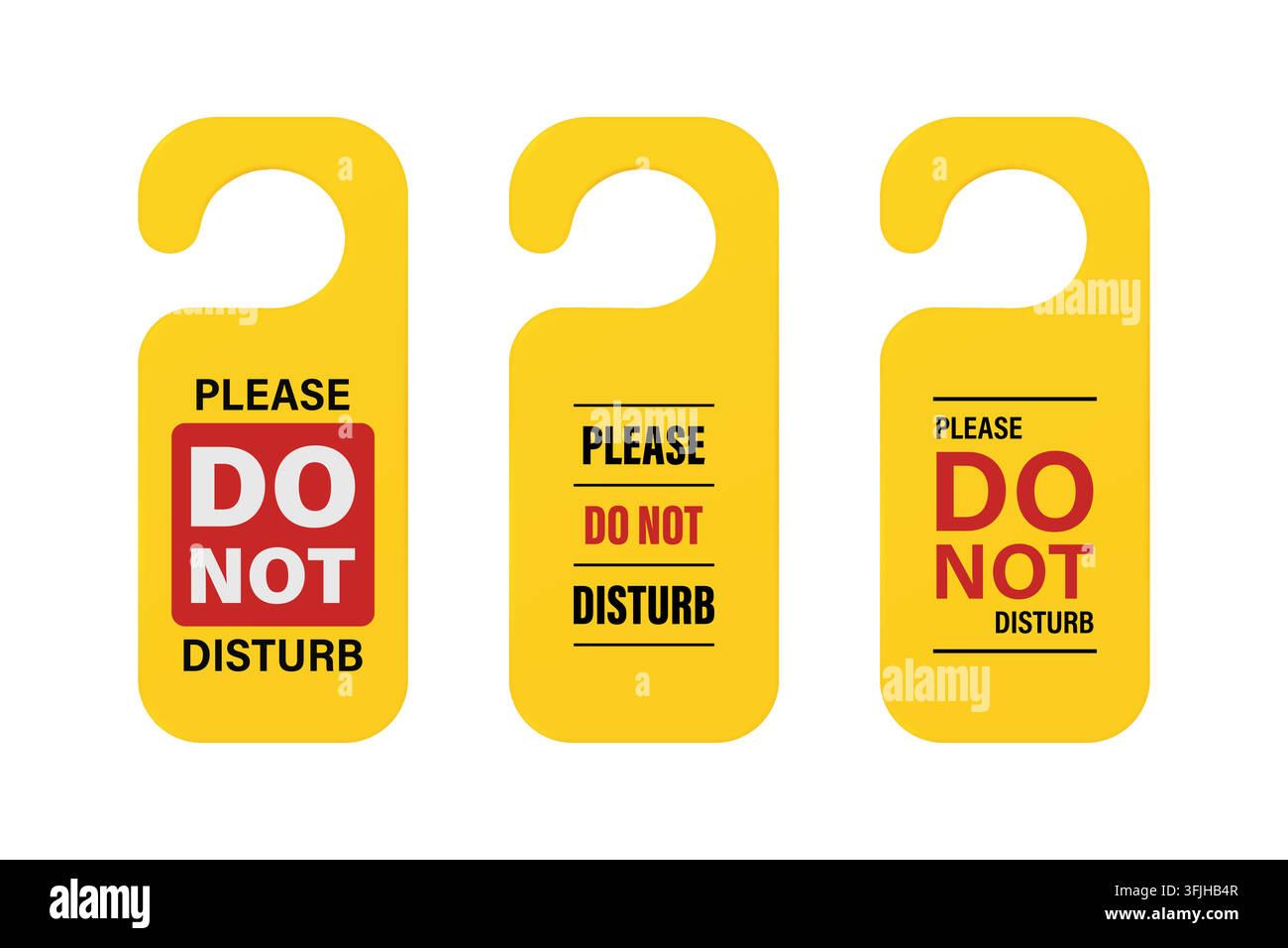 Etichetta "Non Disturbare" per porta, illustrazione vettoriale. Set di etichette "Non Disturbare" per porta in 3D. Etichette "Non Disturbare" per porta isolate per camere d'albergo, privacy Illustrazione Vettoriale