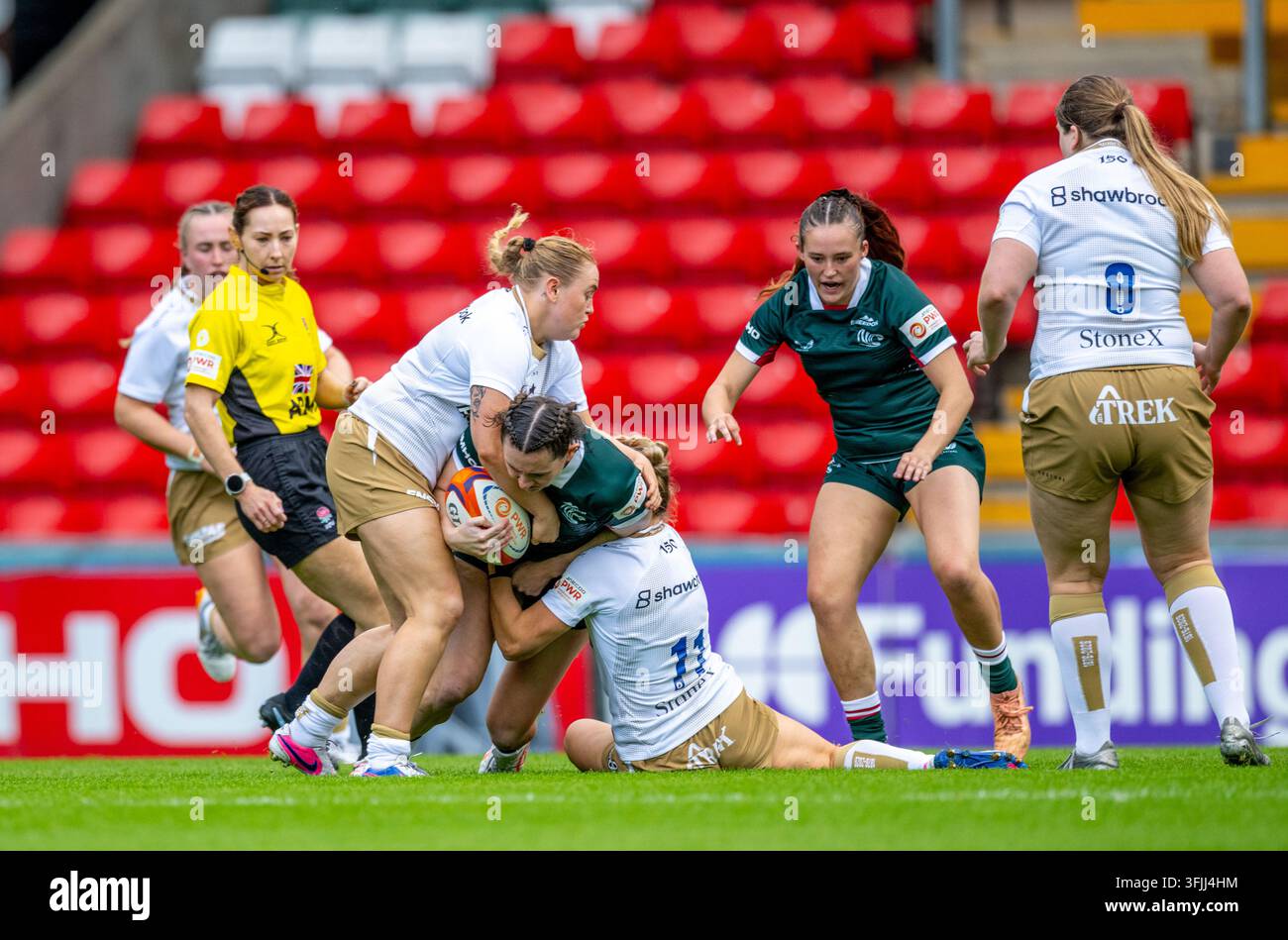 Premiership Women's Rugby, PWR, Leicester Tigers (Verde scuro) contro Saracens Women (Bianco), Mattioli Woods Welford Road, Leicestershire, Inghilterra, Regno Unito 19 Foto Stock