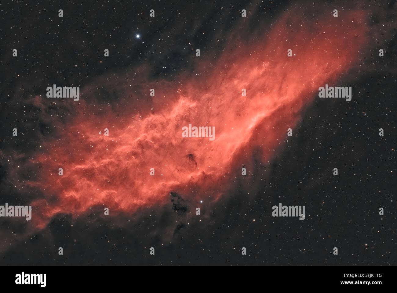 NGC 1499, la Nebulosa della California, una grande nebulosa ad emissione rossa e una nube di idrogeno nella costellazione di Perseo. Foto Stock