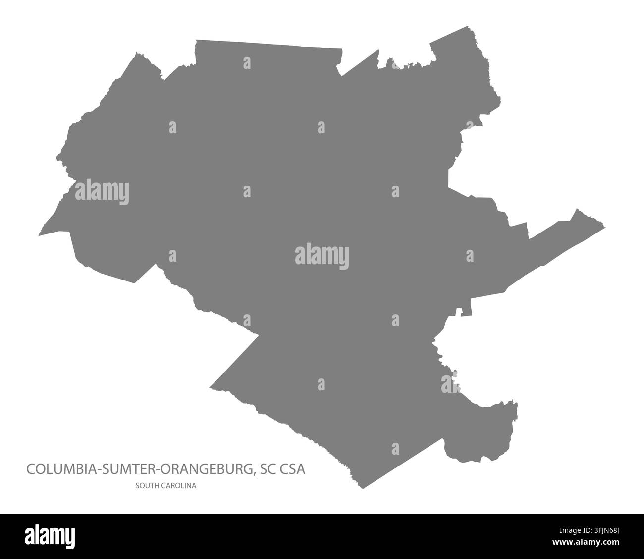 Mappa vettoriale piatta moderna di Columbia-Sumter-Orangeburg, Sc Csa, Carolina del Sud, Stati Uniti. Silhouette dettagliata del confine dell'area statistica in grigio su Illustrazione Vettoriale