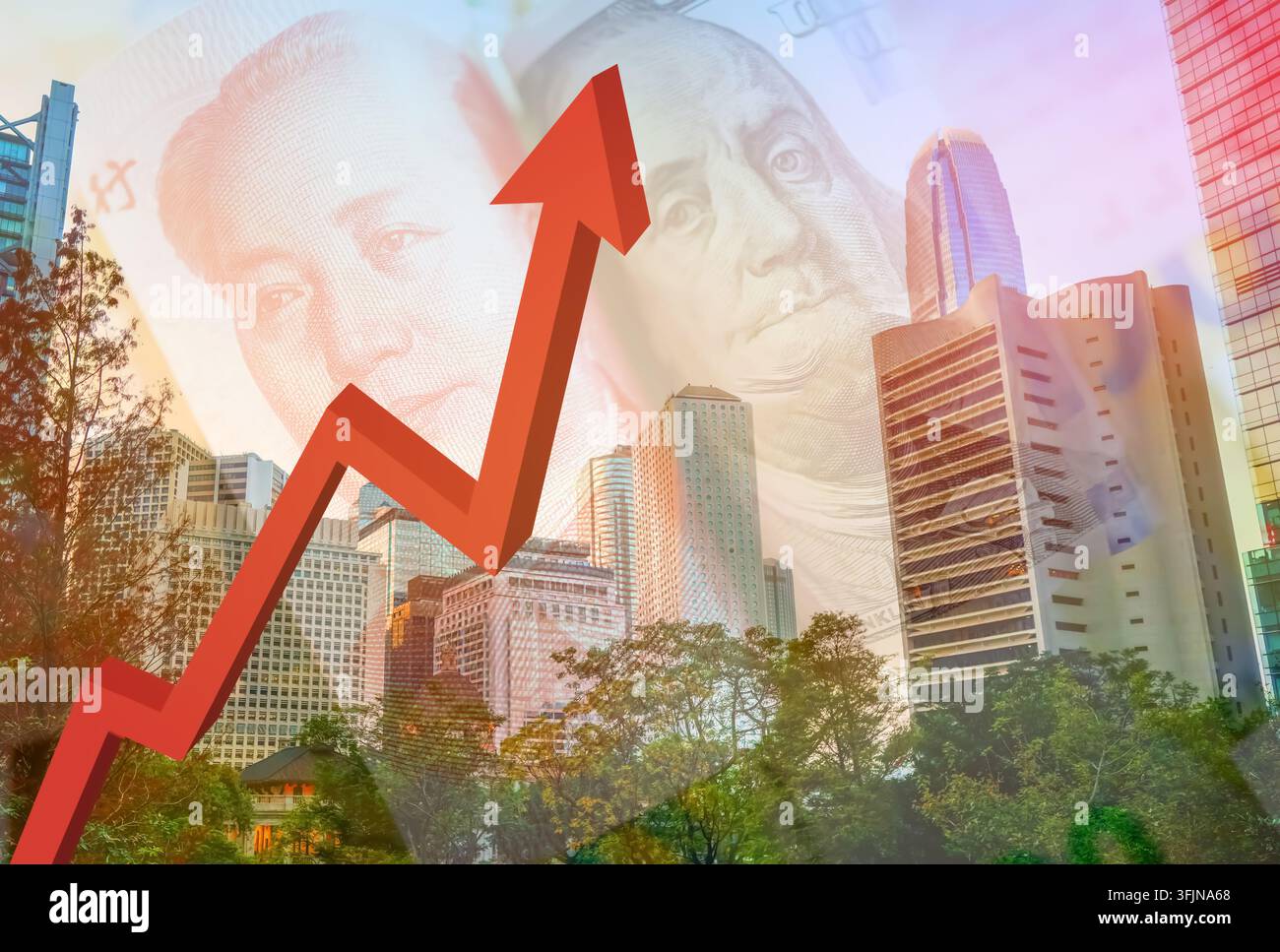 Concetto di investimento immobiliare. Grafico della crescita dei prezzi delle immobili commerciali, aumento del valore degli attivi. Crescita dinamica del mercato immobiliare commerciale. Inve Foto Stock
