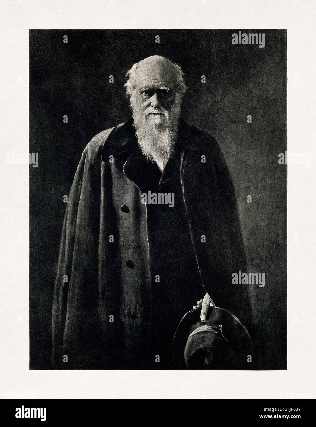 Riproduzione monocroma in fotogravura del ritratto a olio iconico del 1881 di Charles Darwin dipinto dal prominente ritrattista e scrittore britannico John Collier (1850–1934). Foto Stock