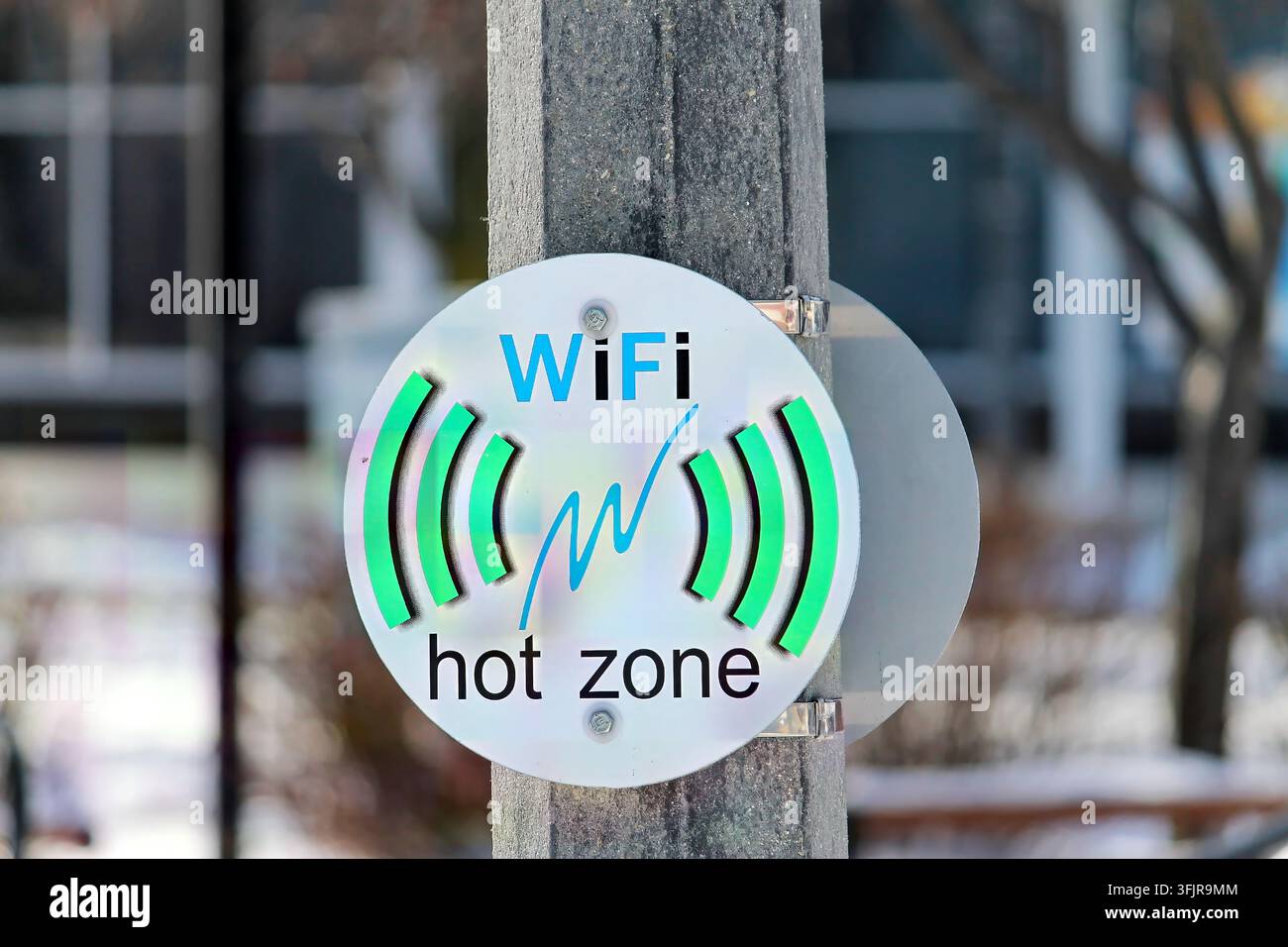 Segnale di zona WiFi che indica l'accesso a Internet senza fili Foto Stock