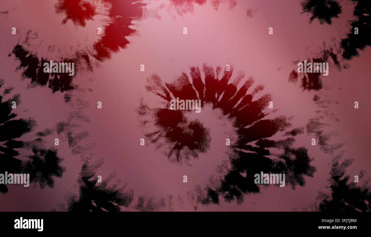 Motivo astratto rosso tie dye con disegni a spirale e sfondo texture per design vivaci e moderni. Foto Stock